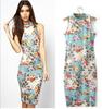 Vestido de Verão Feminino Europeu e Americano Estilo Floral Retrô Slim Sem Mangas no Quadril