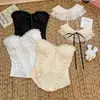 Top Tubo Halter con Cuello de Encaje Suave Estilo Francés, Corte Ajustado, Sin Mangas, Espalda Descubierta Sexy