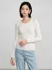 "Bailu" Suéter de Lã Merino Fina com Renda Gola Redonda Manga Longa Slim Fit Camada Base Fina Tricô Versátil para Mulheres
