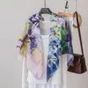 110*110 Chal Versátil con Protección Solar Bufanda Cuadrada Estampada Vintage Francesa para Mujer, Bufanda de Seda y Algodón de Alta Gama para Verano