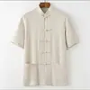Camisa de linho de manga curta masculina, estilo chinês, camisa de verão de algodão e linho, meia manga, casaco vintage com fivela, blusa solta plus size