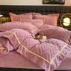 Inverno engrossado leite veludo cama de quatro peças conjunto leve luxo de alta qualidade de veludo coral lençol lençol colcha capa lençol ajustado