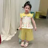 Conjunto de Verão para Meninas 2026 Novo Estiloso Roupas de Verão Infantis Roupas e Calças de Bolinhas Conjunto de Duas Peças para Bebê Menina Estilo Fino