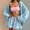 Pijama de algodón puro para mujer, otoño e invierno 2026, conjunto de dos piezas de manga larga y shorts, ropa de estar de estilo ruso color rosa, corte holgado