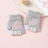 Guantes infantiles nuevos de medio dedo de dibujos animados, gruesos y cálidos, de dedo dividido con tapa abatible para niñas, guantes infantiles de invierno con forro polar para niños