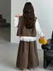 Conjunto de tres piezas de chaleco de encaje estilo coreano para niña, nueva colección primavera/otoño 2024, con diseño de dos piezas falso con mangas abullonadas y pantalones de pierna ancha