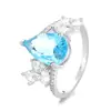 Anel de Luxo Leve em Forma de Gota Azul Claro Topázio Sintético para Mulheres, Anel de Coroa de Safira da Moda de Nicho, Joias Personalizadas