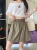 Falda Corta A-Line de Color Sólido Algodón-Poliéster Estilo Casual Japonés y Coreano para Mujer, No Requiere Planchado, Más Vendida en el Sudeste Asiático