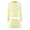 Exportación Transfronteriza Ropa de Mujer Otoño 2025 Estilo Europeo y Americano Chaqueta Cardigan con Cinturón + Conjunto de Falda Lápiz de Punto para Mujer
