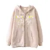 Design Minimalista da Moda, Esquema de Cores Amarelo e Branco Simples, Estampa de Letras, Moletom com Zíper, Moletom Solto Casual, Peça de Roupa Externa Cardigan