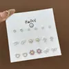 Set Semanal de Pendientes de Nicho Estilo Coreano, Pendientes Lindos y Compactos de Aleación Electroplateada con Pedrería, Venta al por Mayor