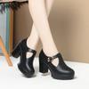 Una generación de zapatos de tacón para mujer, nuevos para primavera y otoño, tacón grueso, plataforma impermeable, tacones altos, base gruesa, zapatos pequeños de cuero negro, retro francés