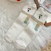 Calcetines que no sueltan pelusa para mujer, Calcetines de terciopelo de coral para otoño e invierno, Calcetines lindos con diseño de oso de dibujos animados hasta la pantorrilla, Calcetines para dormir, Calcetines cálidos, Calcetines para el suelo