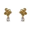 Pendientes de Flor Estilo Coreano Nuevo para Mujer con Colgantes de Circonita, Pendientes de Oro de 18K, Superficie Lisa Única, Estilo Minimalista y Fresco