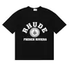2025 Verão Masculino Rhude High Street Estampado Respirável Manga Curta Marca de Moda Camiseta de Manga Curta Pulôver Verão