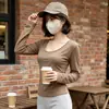 Camiseta de manga larga para mujer para otoño e invierno, diseño ajustado, sin espalda, sexy, top interior moderno, camisa base ajustada de moda para mujer