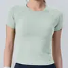 Top deportivo ligero y fresco de verano para mujer, camiseta corta de cuello redondo, ropa de fitness sexy ajustada, camiseta moderna de secado rápido