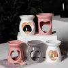 Portavelas de té de cerámica hueca Quemador de cera Quemador de aceites esenciales aromáticos Rosa