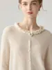 Nuevo cárdigan de punto 100% cachemir con cuello de encaje fruncido estilo francés para Otoño/Invierno 2026 Suéter para mujer Top de diseñador