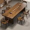 Mesa de Té Grande de Madera Maciza de Nogal Negro, Estilo Chino Nuevo, Mesa de Té de Gama Alta, Mesa de Comedor para el Hogar, Mesa de Té para Recepción de Oficina