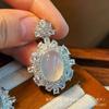 Atacado banhado a prata embutido natural alto gelo branco calcedônia pombo ovo jade colar pingente brincos anel conjunto de três peças