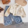 Bebê menina primavera doce Cardigan 2024 novo estilo coreano malha renda estilo ocidental estilo suéter de manga comprida jaqueta
