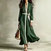 2026 Amazon tk Moda Europea y Americana Estilo Casual Otoño e Invierno Con Cordones Bloque de Color Holgado Manga Larga Vestido Elegante
