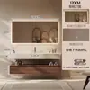 Gabinete de Baño Inteligente de Roble y Nogal de Lujo Ligero con Lavabo Integrado de Cerámica sin Costuras y Encimera Juego de Baño