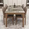 Juego de mesa y sillas de comedor de mármol estilo italiano, mesa de comedor moderna para uso doméstico, madera maciza, apto para apartamentos pequeños, diseño de lujo ligero, mesa de comedor rectangular estilo occidental