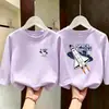Camiseta de manga larga para niño 100% algodón top infantil colección otoño 2026 casual cuello redondo versátil camiseta básica para niños mayores