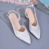 Sandalias de tacón alto con punta de strass para talla grande, nuevo estilo verano 2026, tacón grueso, sandalias cerradas transfronterizas europeas y americanas profesionales para mujer
