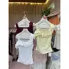 Gs. Bom Começo Verão Estilo Francês Suave e Elegante Design com Babados Ombro a Ombro Sem Mangas Colete M5175E