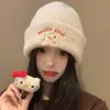 Otoño e Invierno Nuevo Bordado para Perro Pequeño Cálido Adelgazante de Rostro Gorro de Punto para Mujer Estilo Coreano Versátil Simple Ins Gorro de Lana