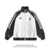 Nueva colección de otoño 2026: Sudadera cárdigan a rayas de bloques de color con cuello alto, chaqueta casual de pareja de moda de corte holgado