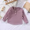 Camiseta interior de cuello redondo acanalada de terciopelo para primavera y otoño, ropa interior para niños y niñas, camiseta de manga larga para bebé, tops versátiles de estilo extranjero