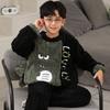 Pijamas de otoño e invierno para niños, ropa de franela gruesa para niñas y bebés, ropa de casa con dibujos animados para estudiantes de primaria.