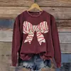 Suéter navideño de cuello redondo con lazo patrón fijo impresión digital 3D manga larga jersey suéter de moda para mujer venta al por mayor