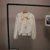 [Bizheng] Nueva Camisa Dulce de Manga Larga Estilo Coreano Otoño 2025 + Chaleco de Punto con Lazo de Perlas para Mujer 4780