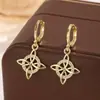 Pendientes Vintage de Nudo Celta y Nudo de Bruja con Estrella de Cuatro Puntas de Colores y Pedrería, Pendientes Elegantes de Lujo Ligero de Nicho para Mujer
