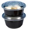 Lonchera desechable redonda para llevar, caja de embalaje, tazón para sopa de plástico negro grueso, tazón para avena con tapa, lonchera para comida rápida para llevar