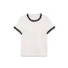 Para Ropa Europea y Americana de Mujer Transfronteriza Aliexpress Venta Caliente Verano Elegante Versátil Bloque de Color Floral Cuello Redondo Manga Corta Top de Punto