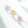 Anillo de Plata de Ley S925 de Colorido Gema Corte Flor de Hielo Tamaño Extra Grande Forma de Huevo de Paloma para Mujer, Anillo Brillante en Forma de Huevo de Diamante de Alto Carbono