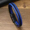 Pulseira masculina de couro de vaca tecida à mão estilo vintage transfronteiriça pulseira de liga de couro com fecho magnético joia pulseira
