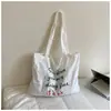Bolsa de Lona con Letras Estilo Coreano 2026 para Mujer, Bolso de Hombro Casual de Gran Capacidad, Tote de Compras para Estudiante Universitario