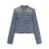 Ropa de mujer de comercio exterior europeo y americano ZA transfronteriza, popular en AliExpress, chaqueta vaquera de otoño vintage con cuello alto y doble fila de hebillas metálicas