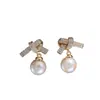 Accesorios DIY aretes de botón de perla dulce elegantes de plata de ley S925 con colgante de lazo engaste de plata 7-12 mm