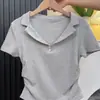 Camisa Polo de Color Sólido Estilo Coreano, Camiseta de Manga Corta con Hombro Normal para Mujer, Camiseta Básica Ajustada Veraniega Versión Coreana, Top de Manga Corta a la Moda con Cuello en V