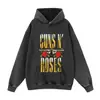 Moletom com Capuz Street Rock Europeu e Americano Guns N' Roses Outono e Inverno Pesado 420g Corte Amplo Estampa Estilo Ins Lavado