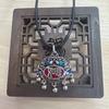Colar vintage cloisonne esmalte ruyi longa vida bloqueio feminino moda nacional moda étnica antiga borla lã corrente pingente