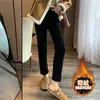 Jeans Rectos Forrados de Polar para Mujer 2025 Nuevo Invierno Cintura Alta Adelgazantes Negros Gruesos Polar Cropped Petite Pantalones Cigarrillo